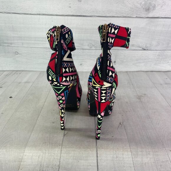 AMI Clubwear RED HEART Colorful Stiletto Platforms Ultra High Heel Shoes Sz 8.5 - Picture 5 of 16